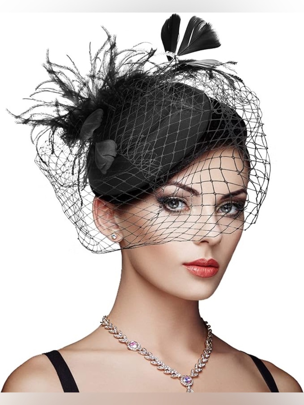 Black Feathered Veiled Fascinator Hat - Tea Parties, Kentucky Derby, Weddings